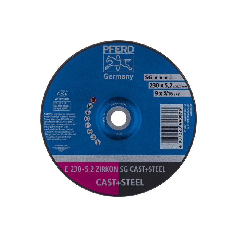 PFERD TOOLS Grinding wheel E 230x5.2x22.23 mm ZIRKON Performance Line SG CAST+STEEL for cast material/steel Darmowa dostawa