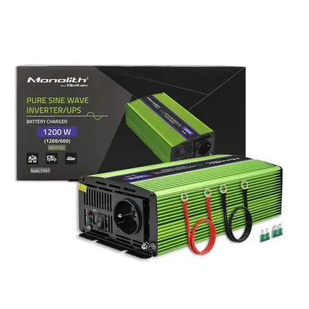 Przetwornica; 12V DC; 230V AC; DC/AC; 600W/1200W; funkcja UPS; gniazdo USB; sinusoida czysta; 3w1; 51941; QOLTEC; RoHS Hit cenowy